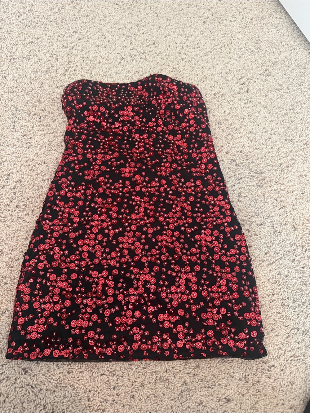 Abercrombie & Fitch Black Strapless Mini Dress with Red Floral Print